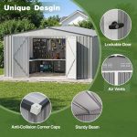 ZEXGONEST 10x12 FT Metal Storage Shed - Heavy Duty Outdoor Shed with Lockable Double Doors, Sloped Roof & Vents for Garden Tools & Equipment - Image 3