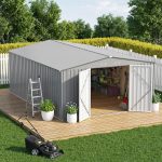 ZEXGONEST 10x12 FT Metal Storage Shed - Heavy Duty Outdoor Shed with Lockable Double Doors, Sloped Roof & Vents for Garden Tools & Equipment