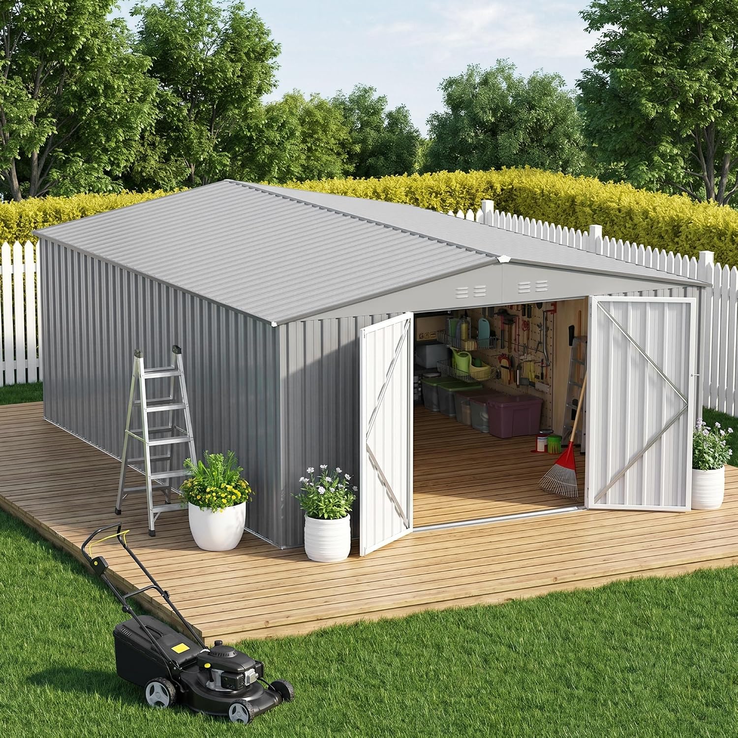 91Tq-QVa69L._AC_SL1500.jpg ZEXGONEST 10x12 FT Metal Storage Shed - Heavy Duty Outdoor Shed with Lockable Double Doors, Sloped Roof & Vents for Garden Tools & Equipment - Image 1
