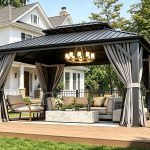 Aoxun 12x16 FT Hardtop Gazebo - Galvanized Steel Double Roof with Curtains & Netting for Patio, Backyard & Large Gatherings