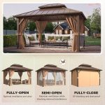 YOLENY 10x12 FT Hardtop Gazebo - Double Galvanized Steel Roof with Aluminum Frame, Curtains & Netting for Patio, Garden & Outdoor Gatherings - Image 7
