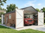 Aoxun 12x20x9.3 FT Metal Storage Shed - 1700 cu ft Outdoor Garage with Double Doors, Side Door & Windows for Vehicles & Garden Tools