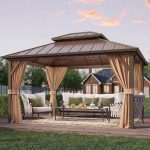 YOLENY 10x12 FT Hardtop Gazebo - Double Galvanized Steel Roof with Aluminum Frame, Curtains & Netting for Patio, Garden & Outdoor Gatherings