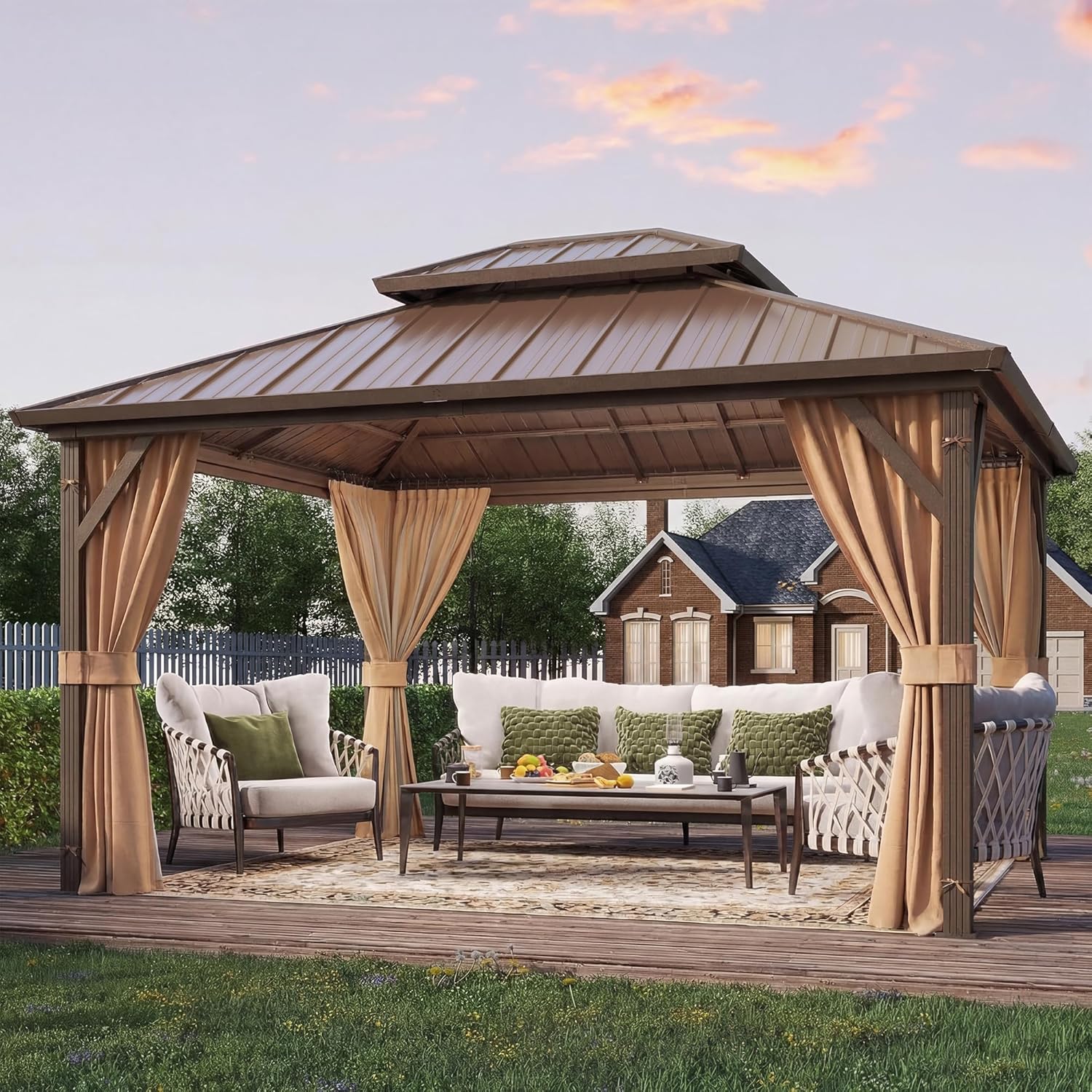 91smagJAYiL._AC_SL1500.jpg YOLENY 10x12 FT Hardtop Gazebo - Double Galvanized Steel Roof with Aluminum Frame, Curtains & Netting for Patio, Garden & Outdoor Gatherings - Image 1