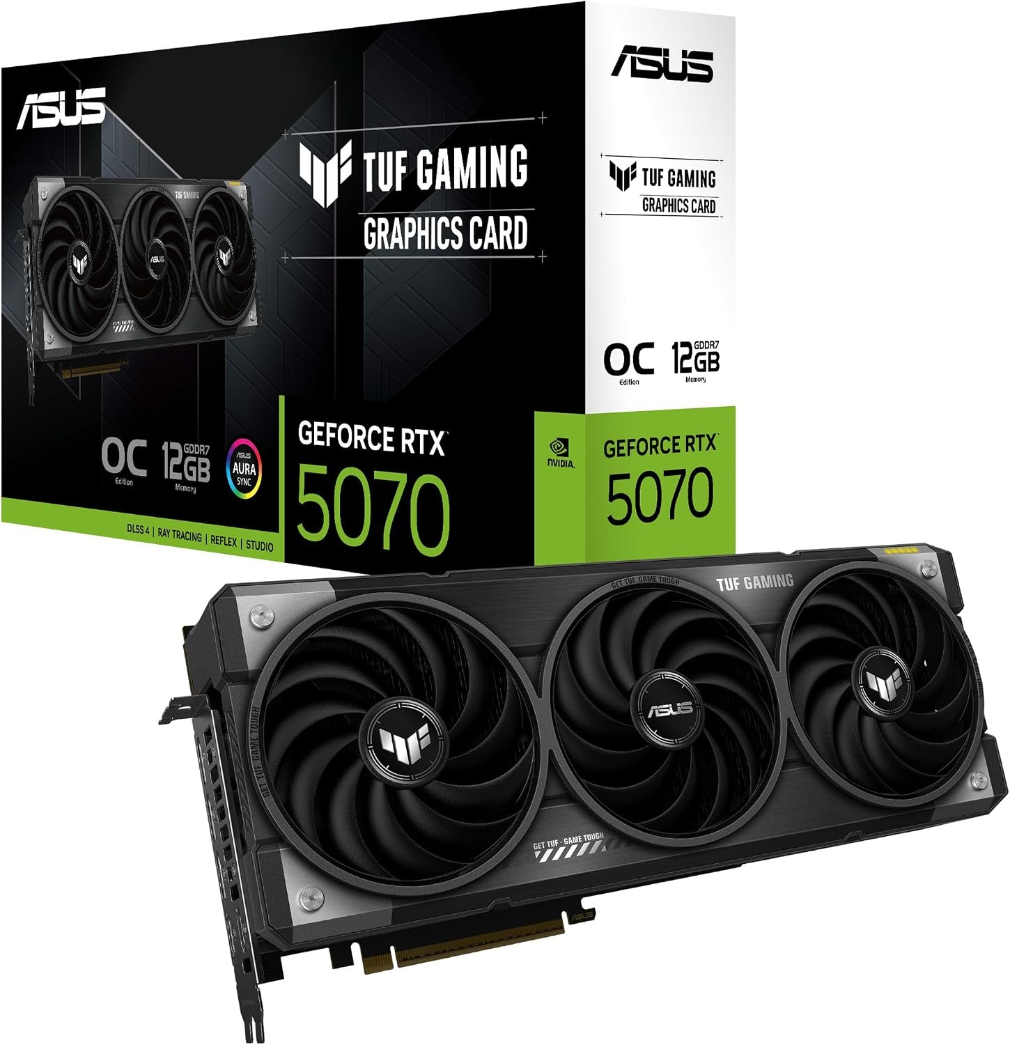 9fc5a3041352cd0f282460edee8efca8.jpg ASUS TUF Gaming GeForce RTX 5070 OC Edition Graphics Card - 12GB GDDR7 with Military-Grade Components & Axial-Tech Fans - TUF-RTX5070-O12G-GAMING - Image 1