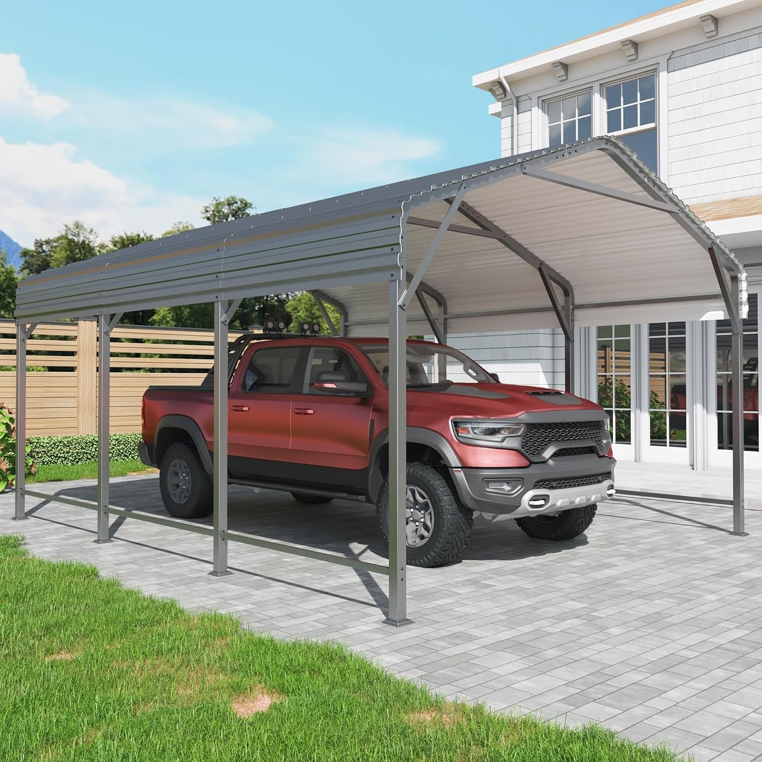 b0c3fbd1d9894143729989ca8b1e17a6.jpg AirWire 20x40 FT Heavy Duty Metal Carport Shelter - Reinforced Steel Garage for Truck, Boat, Tractor & Outdoor Events - Image 1