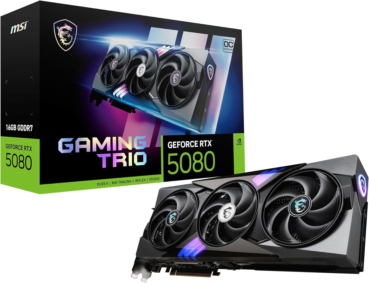 b5e4cee5f06b5b8bdbcfcd2e956bd0b0.jpg MSI GeForce RTX 5080 16G GAMING TRIO OC Graphics Card - 16GB GDDR7 with TRI FROZR 4 Cooling & Extreme Performance 2715 MHz - V531-005R - Image 1