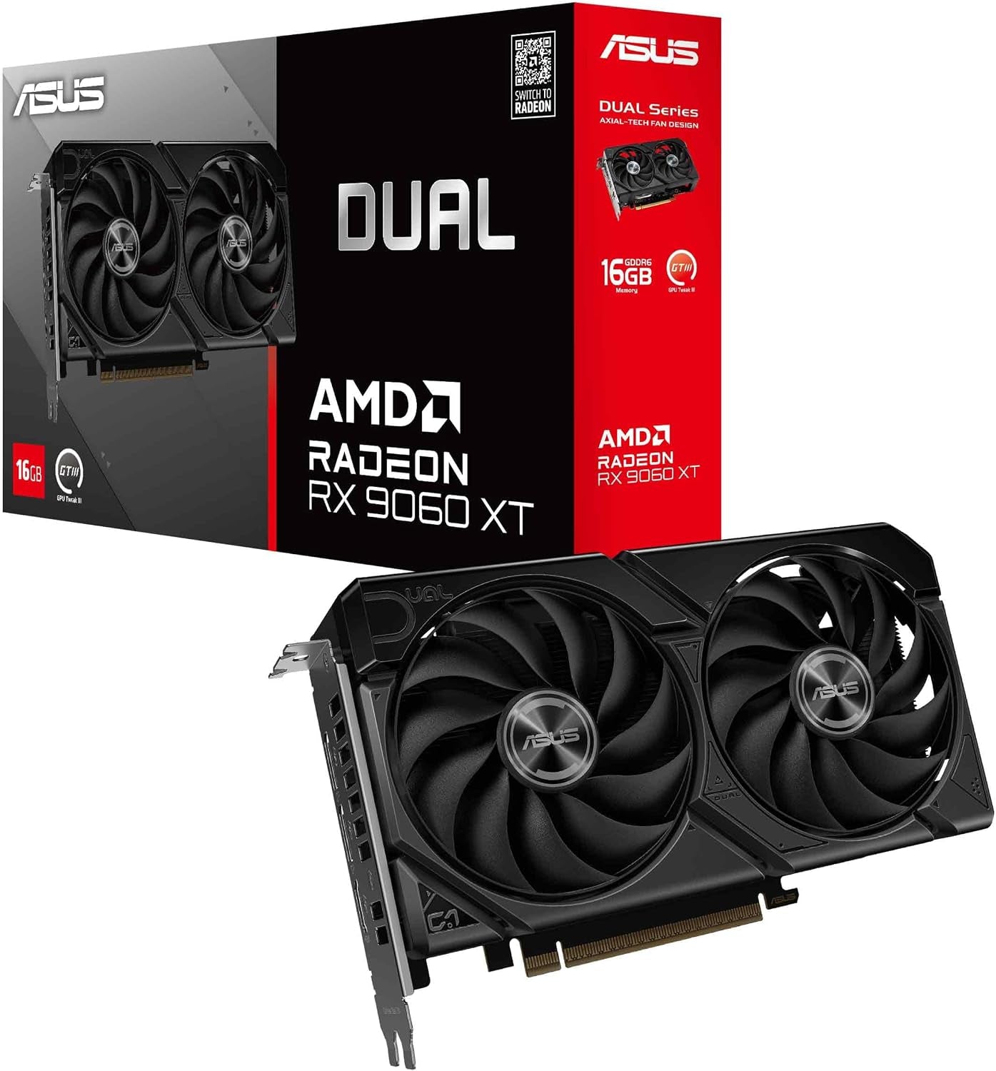 b77cc0bdba25561c6efa38e4c75380ed.jpg ASUS Dual Radeon RX 9060 XT 16GB GDDR6 Gaming Graphics Card - 16GB GDDR6 with Axial-Tech Fans & Dual BIOS - DUAL-RX9060XT-16G - Image 1