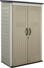 Rubbermaid 4x2.5 FT Vertical Storage Shed - Resin Outdoor Cabinet with Floor for Garden Tools, Pool Chemicals & Patio Cushions