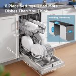 Midea 18 Inch Built-in Dishwasher - 8 Place Settings with Stainless Steel Tub, Heated Dry & 6 Wash Programs - MDF18A1AWW - Image 3