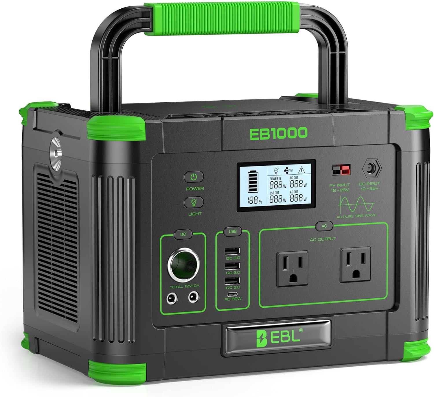 d6469aa0c7ad02b59baf5c41749541b7.jpg GRECELL EB1000 Portable Power Station - 999Wh with 1000W Pure Sine Wave AC Output & 10 Charging Ports - EB1000 - Image 1