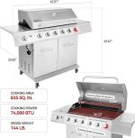 Royal Gourmet GA6402S 6-Burner Propane Gas Grill - 74,000 BTU with Side Burner & 835 Sq In Cooking Area - GA6402S - Image 3