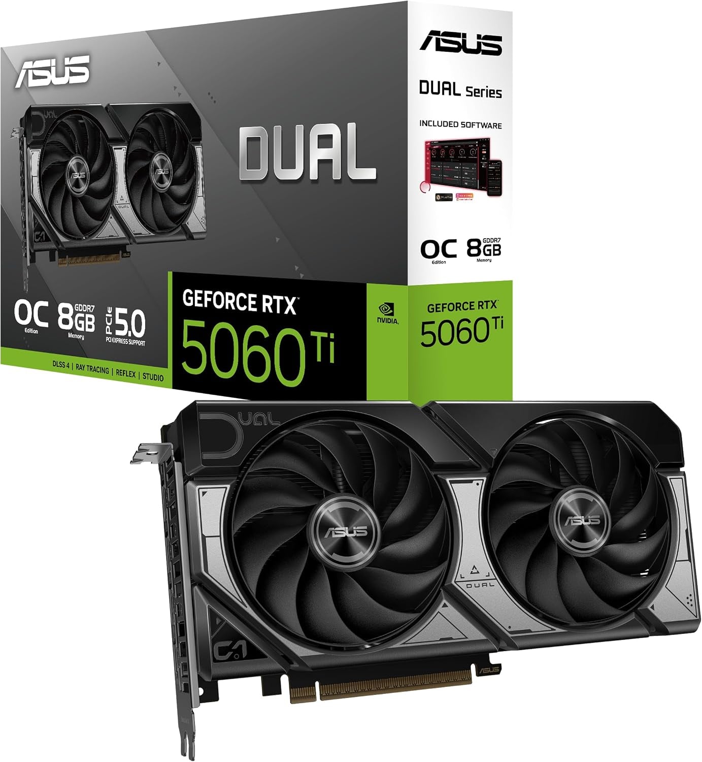ef52644b65849536c2da911eb21ce5f8.jpg ASUS Dual GeForce RTX 5060 Ti 8GB GDDR7 OC Edition Graphics Card - 8GB GDDR7 with Axial-Tech Fans & Dual BIOS - DUAL-RTX5060TI-O8G - Image 1