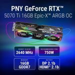 PNY NVIDIA GeForce RTX 5070 Ti Epic-X RGB OC Triple-Fan Graphics Card - 16GB GDDR7 with Vapor Chamber Cooling - VCG5070T16TFXXPB1-O - Image 2